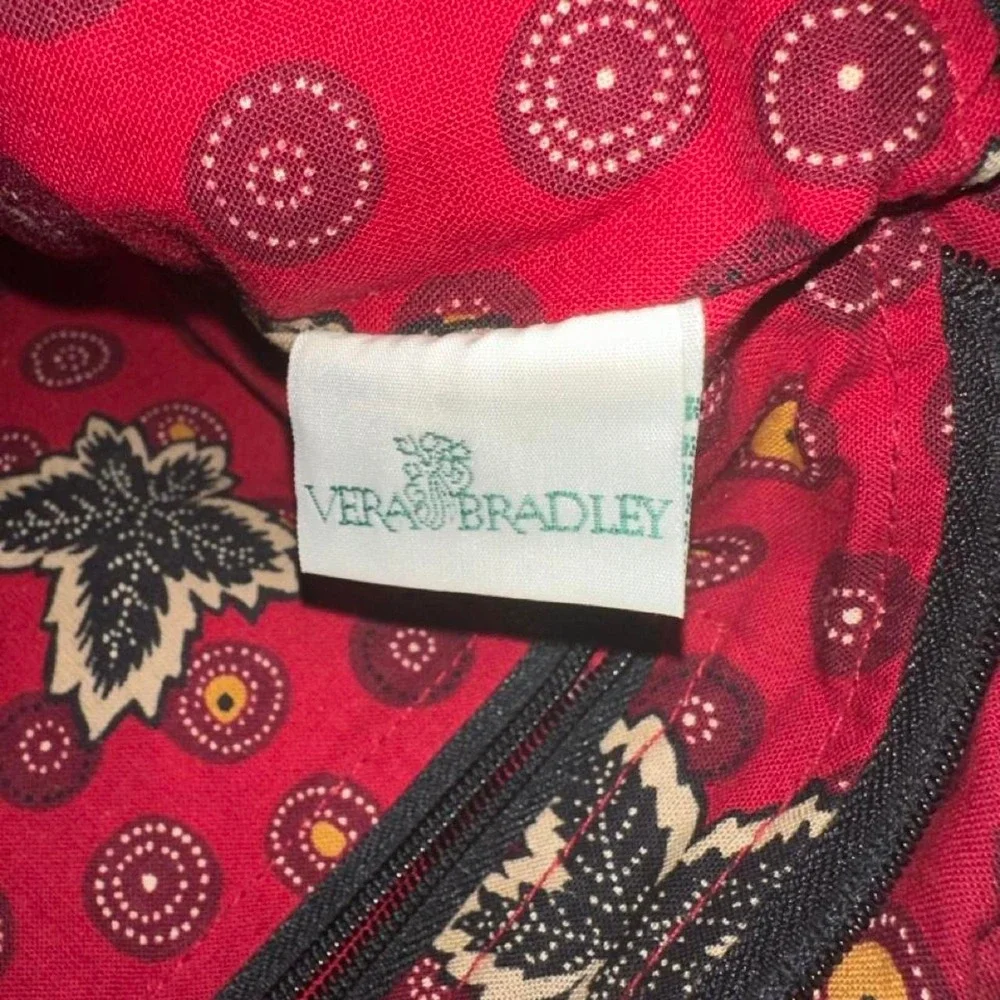 Vintage 90s Vera Bradley Red Quilted Floral Tote Zip Closure Wristlet Pockets